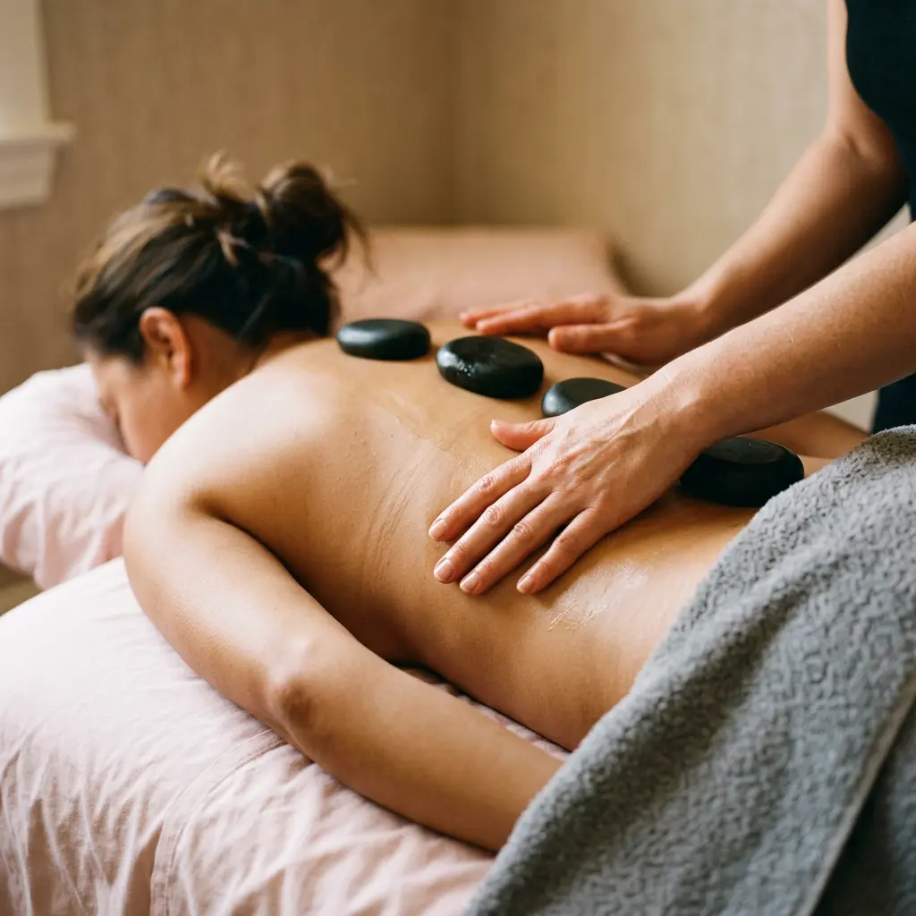 Hot stone massage with warm stones